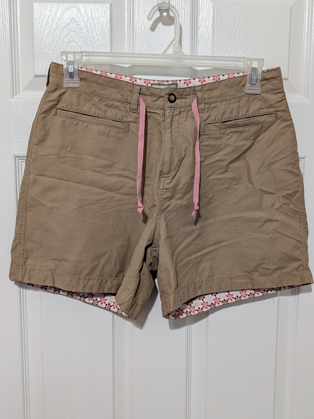 Horny Toad Khaki Shorts with Pink Drawstring